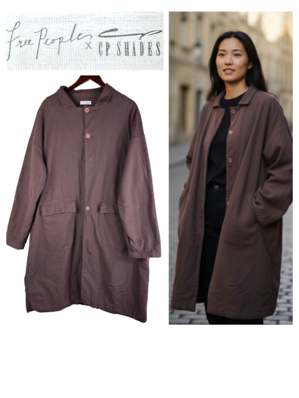 Free People x CP Shades Jacket Coat Oversize Large Mulberry Plum Minimalist